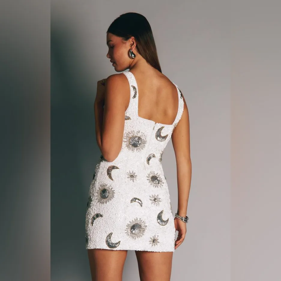 Show Me Your Mumu Let’s Go Mini Dress Celestial Sequins White - Image 2