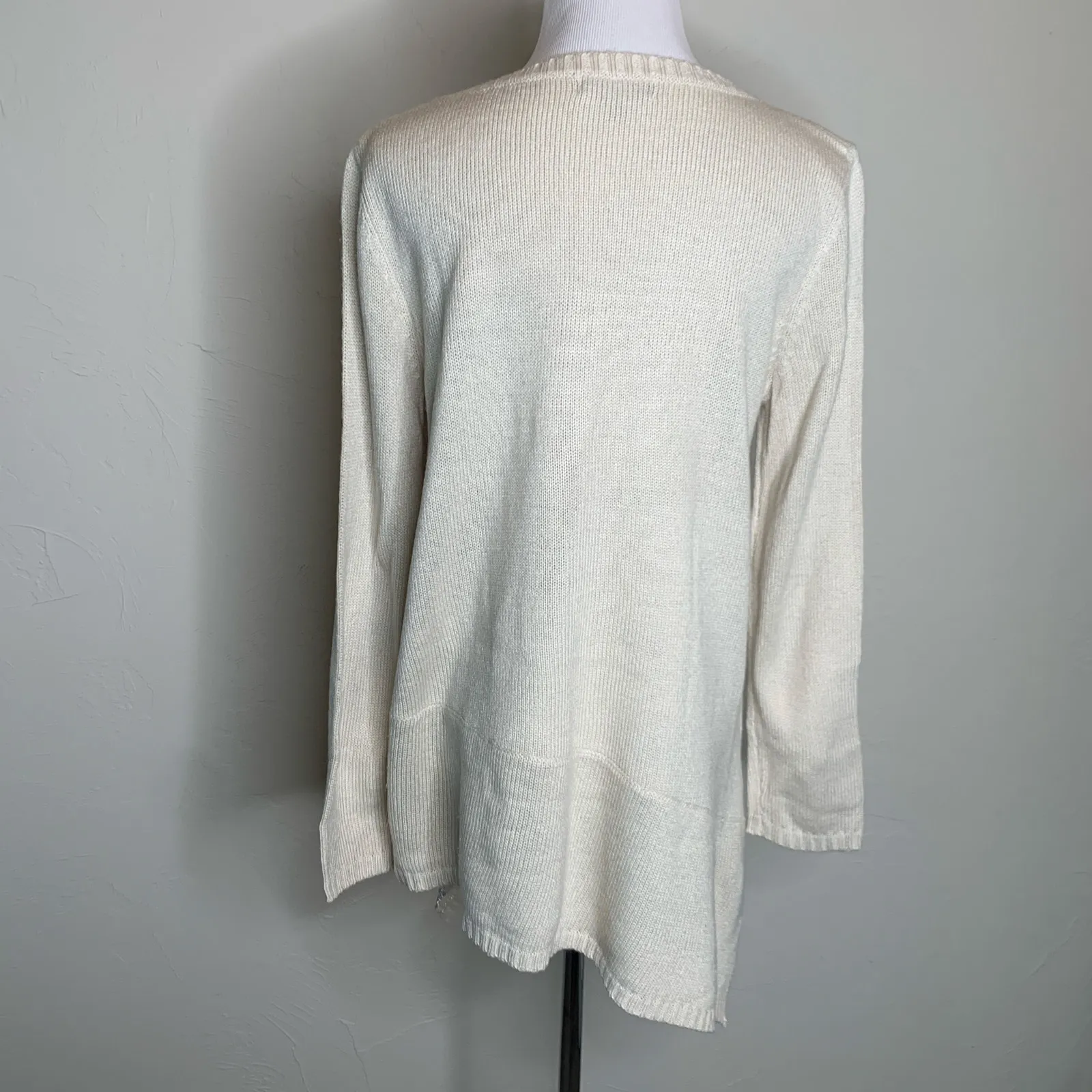 Spense Knits Cream Silver Asymmetric Sweater Sz Medium - Image 2