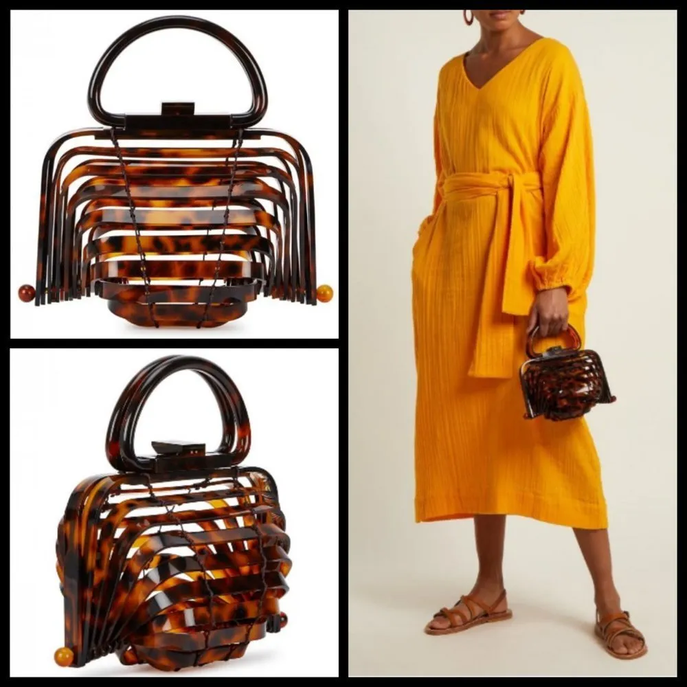💕CULT GAIA💕 Lillith Bag ~ Tortoise Acrylic Mini Top Handle Bag Collapsible - Image 5