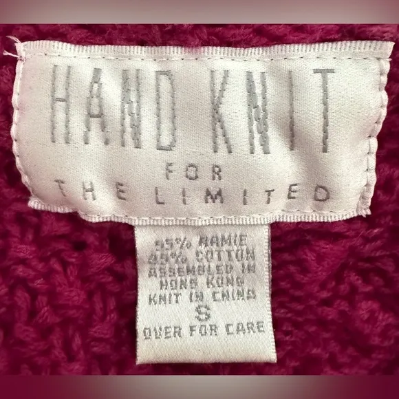 Vintage 90s Hand Knit for The Limited Fuchsia Sweater small layering classic Pink - Image 2