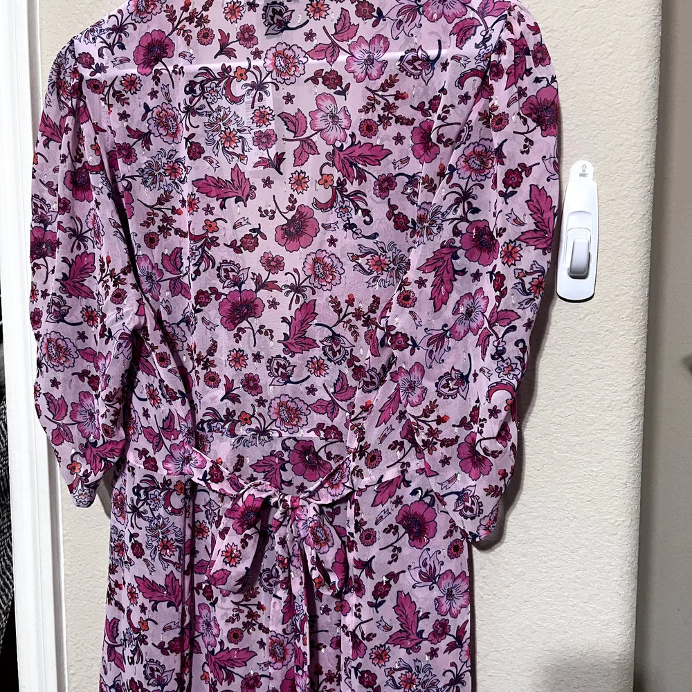 NEW Torrid 1X Pink Chiffon Ruched Sleeve Kimono Duster long sheer Floral NWT - Image 8