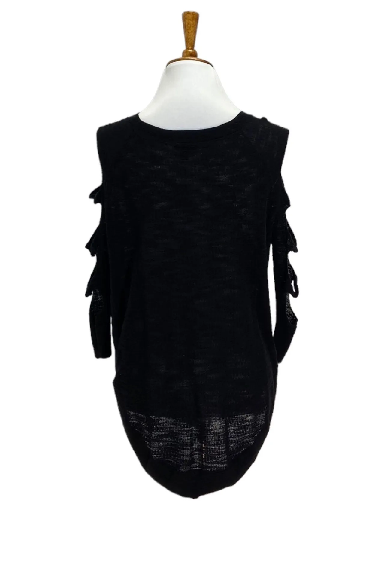 EXPRESS Knit Oversized Lagenlook Distressed Cold Shoulder Sweater Black Sz - Image 11