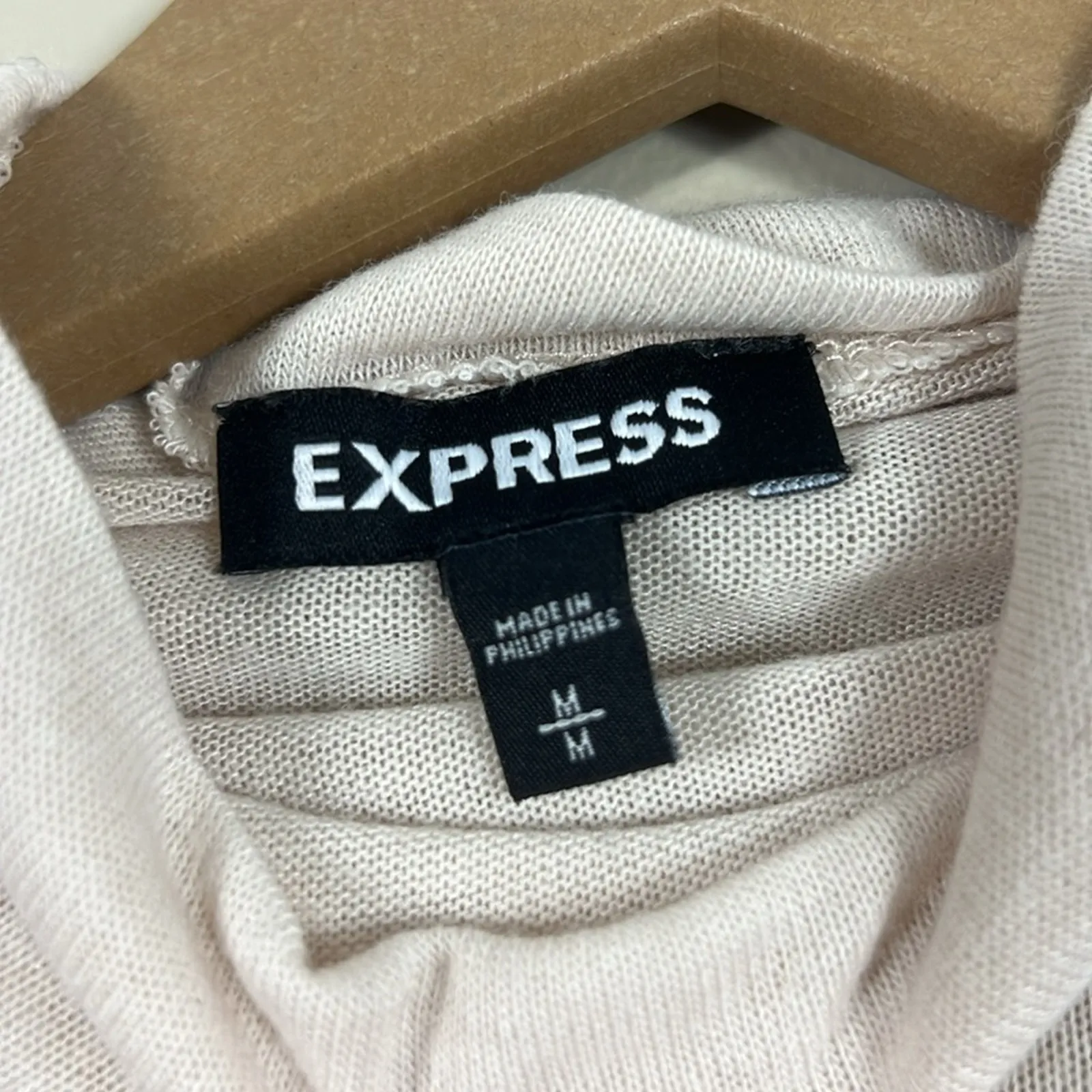 Express Ruched Tunic Top Womens M Cream Mock Neck Sheer Stretch Minimalist Basic - Image 4