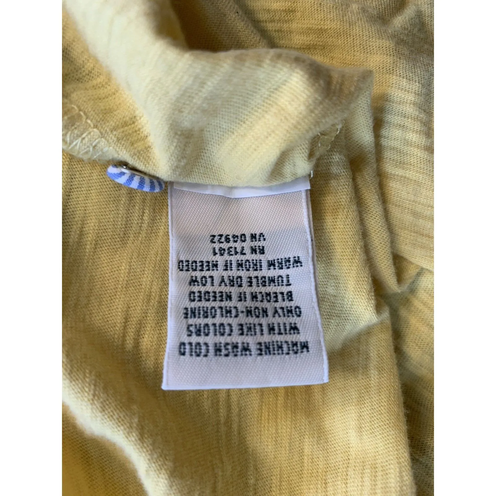 LL Bean Butter Yellow Shirt Womens Top Slub Roll‎ Tab Blue Stripe Trim Preppy Size M - Image 8