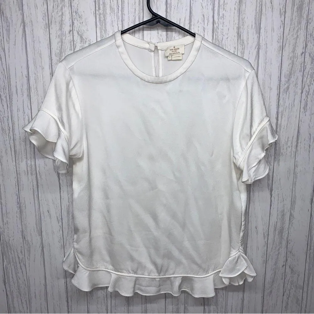 Womens Size S Kate Spade White Ruffle Crepe Blouse EUC - Image 2