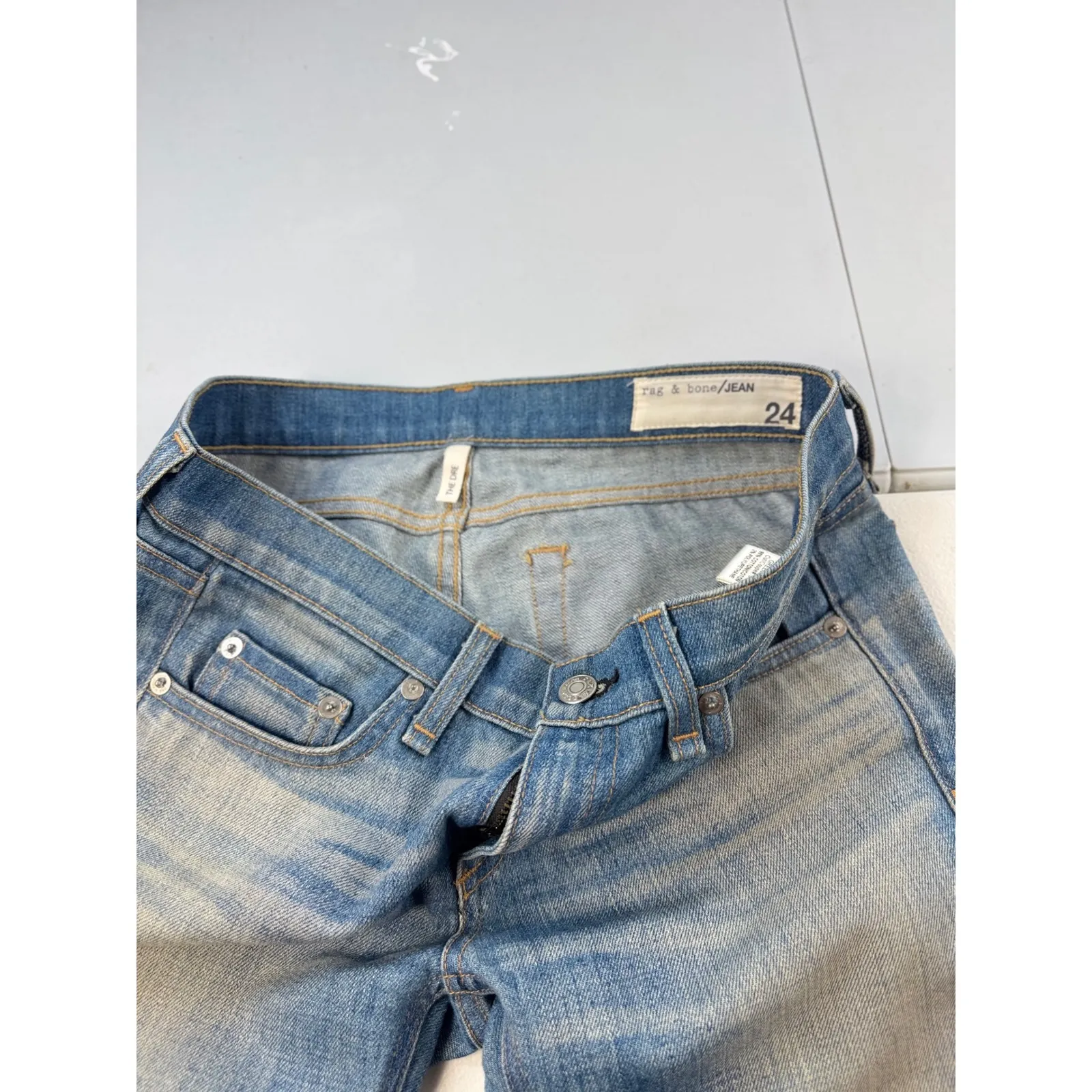 Rag & Bone The Dre Low Rise Ankle Skinny‎ Jeans Size 24 Green Cast Wash Denim - Image 3