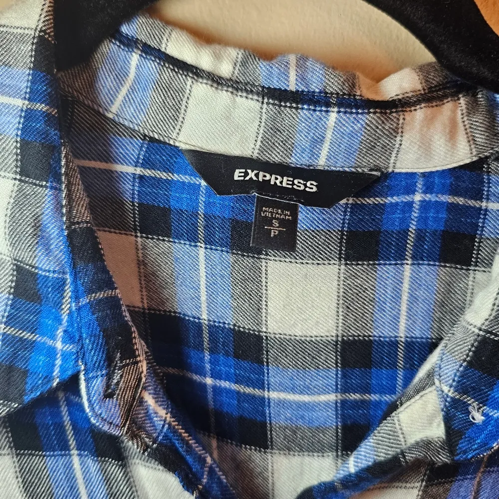 Express Black White and Blue Plaid Button Down Dress - Image 2