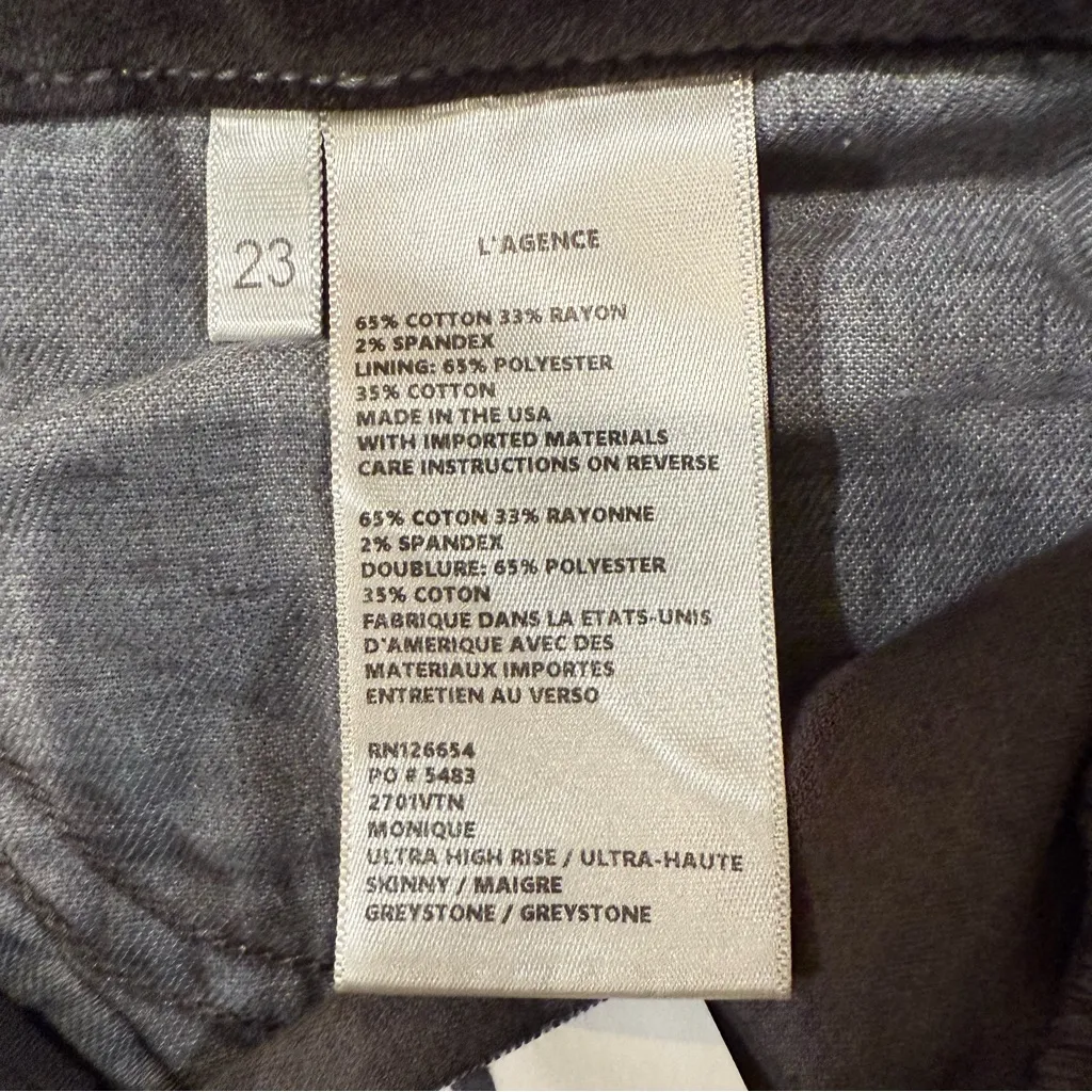 L’AGENCE NWT Monique Velvet Ultra HighRise Skinny Jeans/Pants Womens 23 DarkGray - Image 10