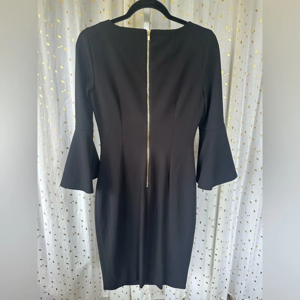 Calvin Klein Quarter Bell Sleeve Crew Neck Exposed Back Zip Sheath Dress 4 - Image 4