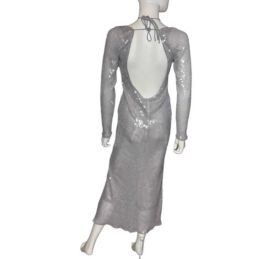 Bardot Women's Verona Low-Back Sequin Maxi Dress Silver Sz 8 - Image 5