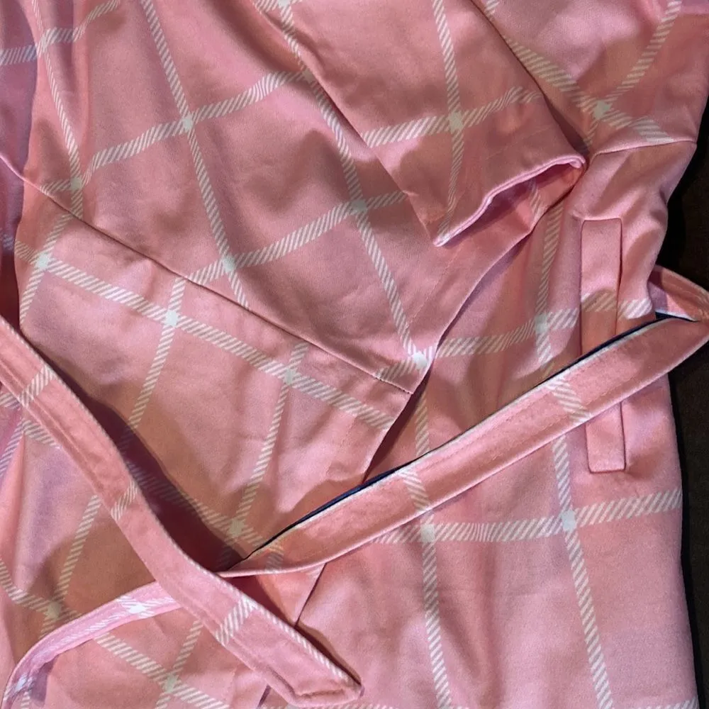 Women’s Turn Down Collar Wrap Coat Pink Grid Pattern Belted Size **XL **READ - Image 12