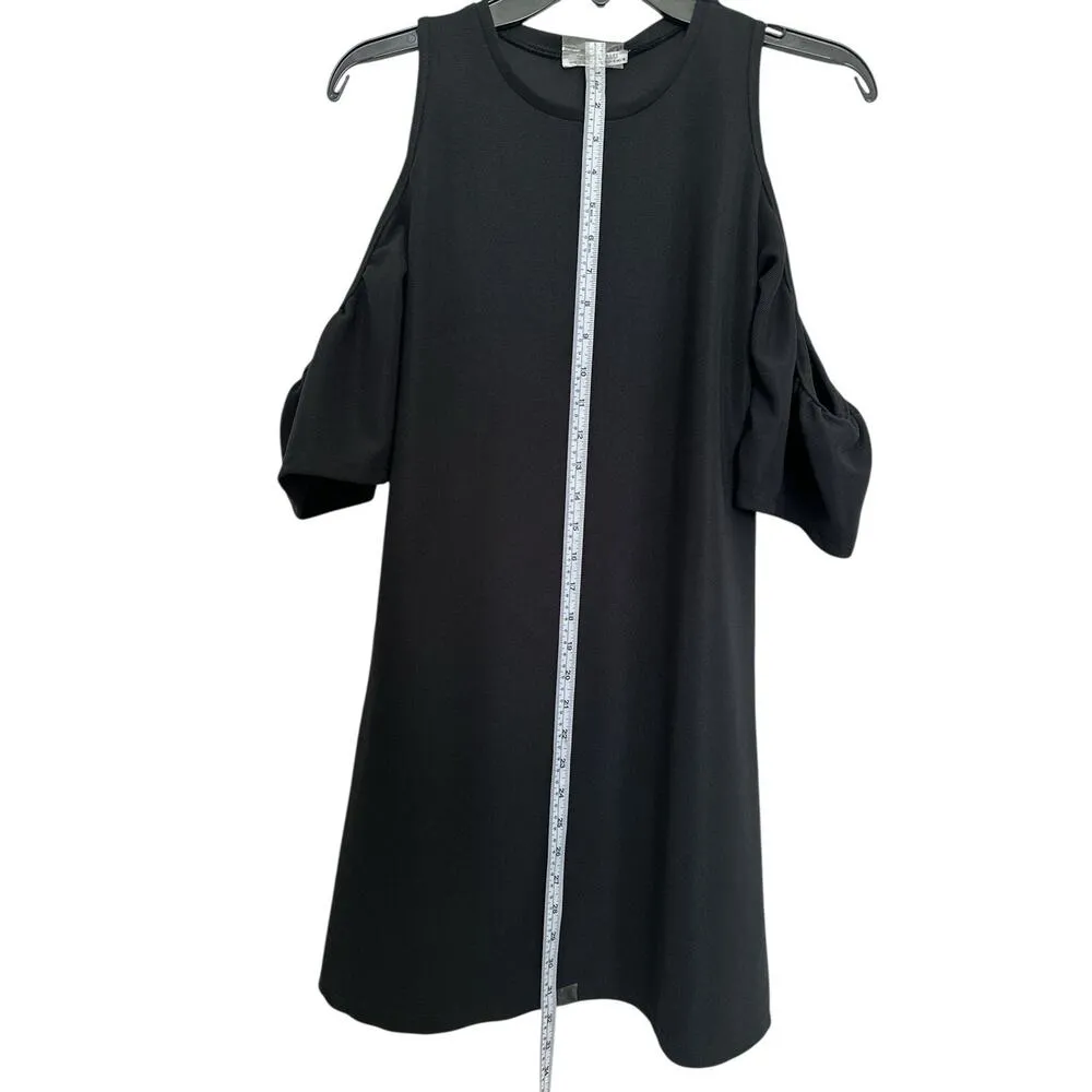 Zara Trafaluc Womens Small Mini Shift Dress Cold Shoulder Solid Black Size S - Image 3