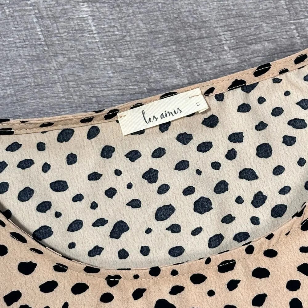 Les Amis Safari Flutter Sleeve Blouse Womens S Tan Leopard Spotted Top USA Made - Image 6