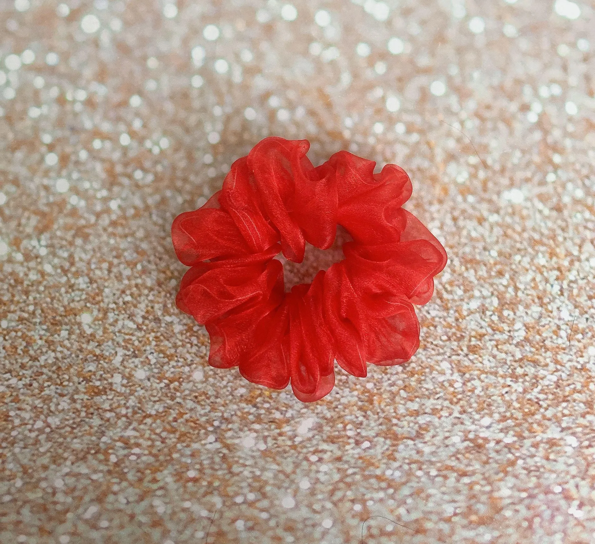 Red Crystal Organza Scrunchie Hair Ties - Image 2