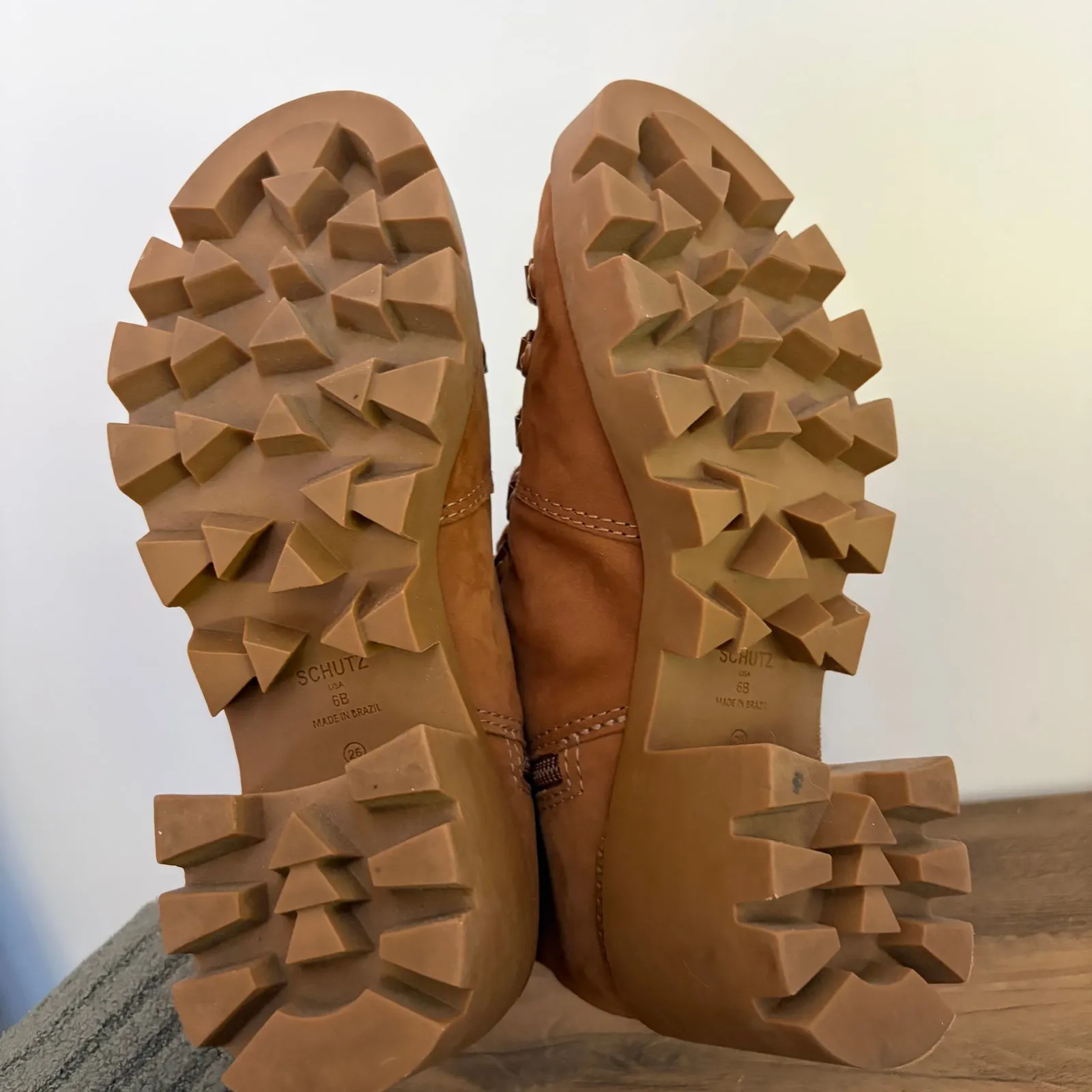 SHUTZ Zayane Chunky Brown Size 6 Combat Suede‎ Heeled Boots Lace Up Zip - Image 6