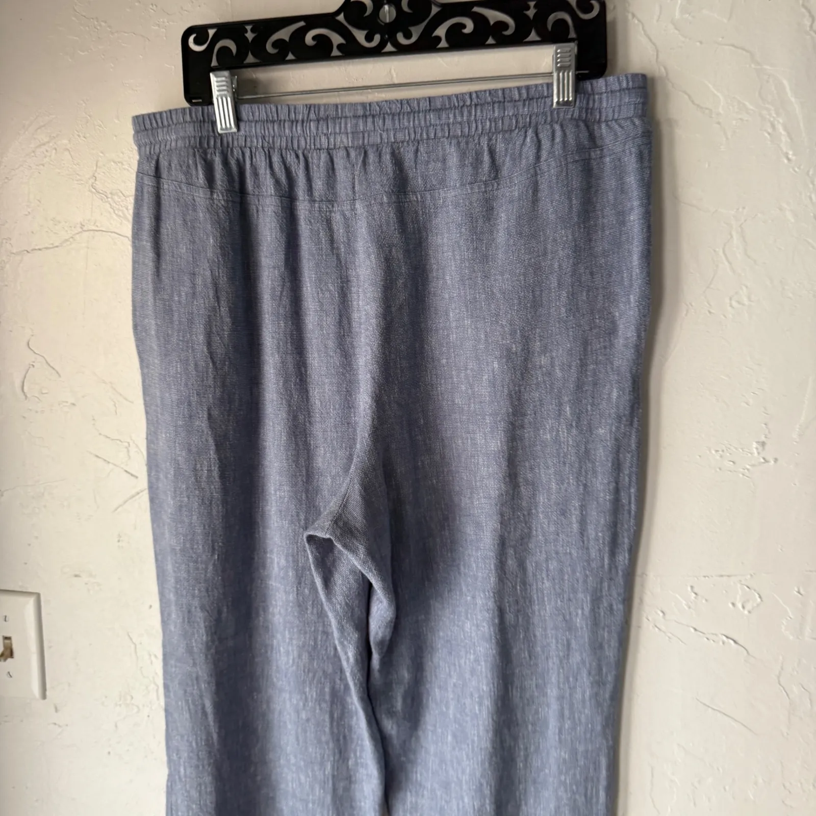 Ellen Tray Linen Blend Drawstring Waist Pants Women Large Blue Casual Comfort - Image 3