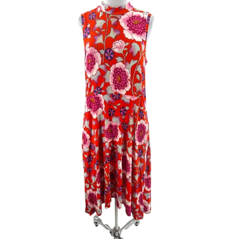 Anthropologie Maeve Clearly Red Floral Knit Mock Neck Dress Sz L - Image 3