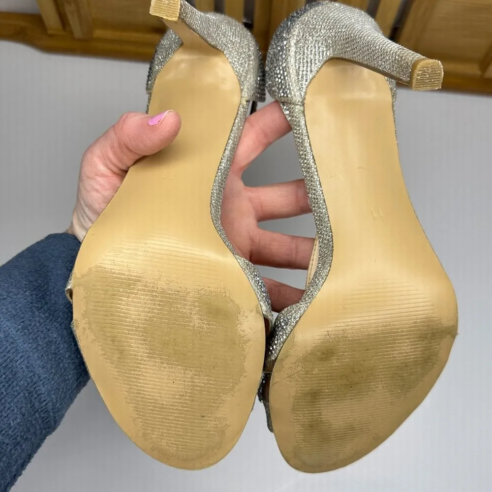 Kate Preston Lula Rhinestone Bow Ankle High Heeled Sandal in Silver Size 11 - Image 9