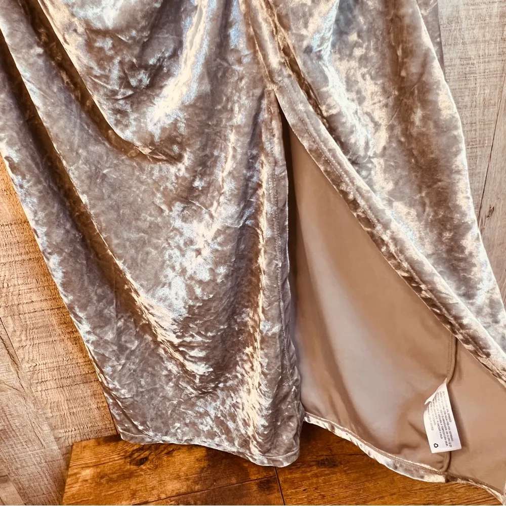 Future Collective Small Silver Velour Ruched Front Long Sleeve Open Back Dress - Image 7