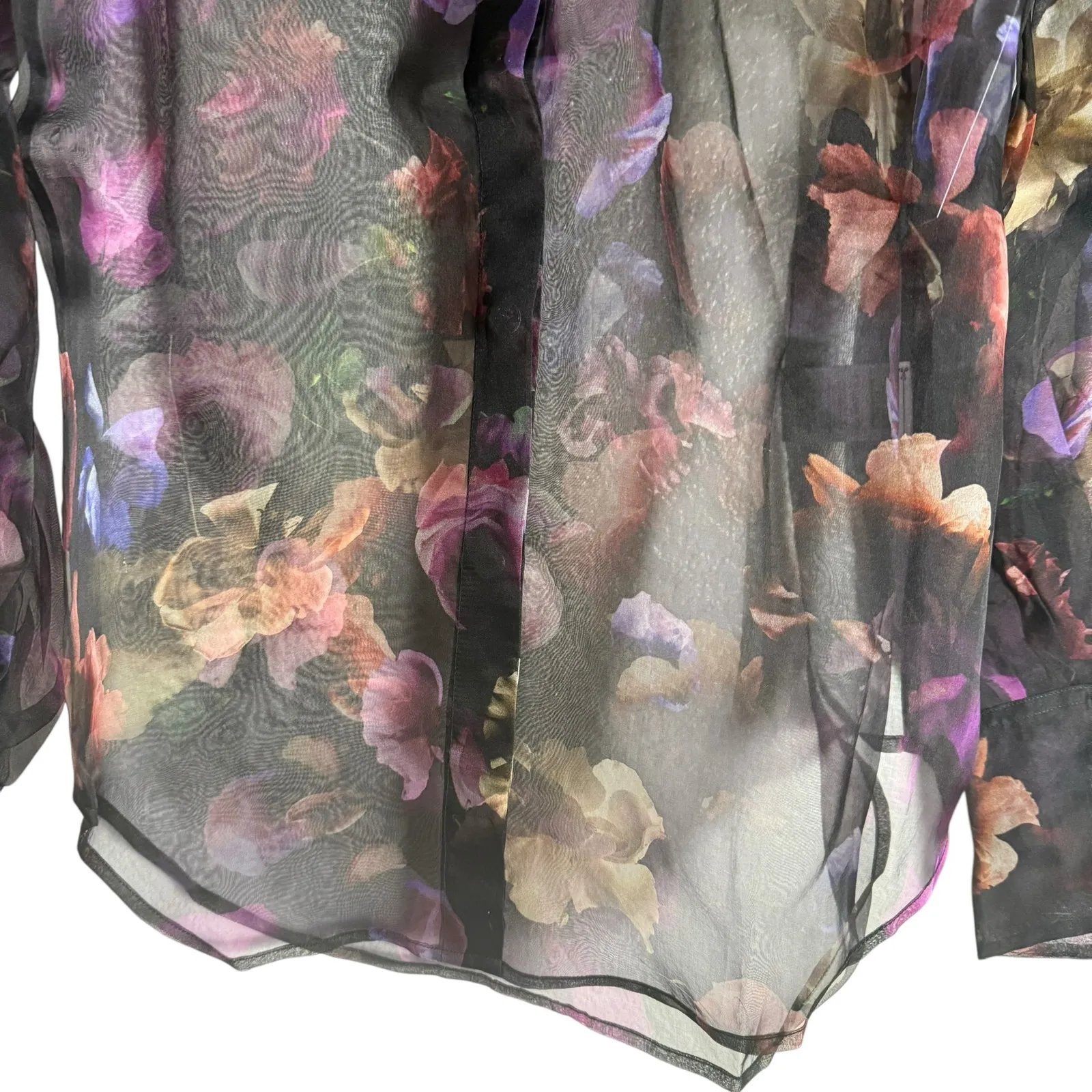 Equipment Femme Boleyn Sheer Silk Blouse True Black Multicolor Floral Size XS - Image 6