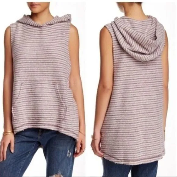 Free People Knit Striped Sleeveless Hoodie XS - Image 2