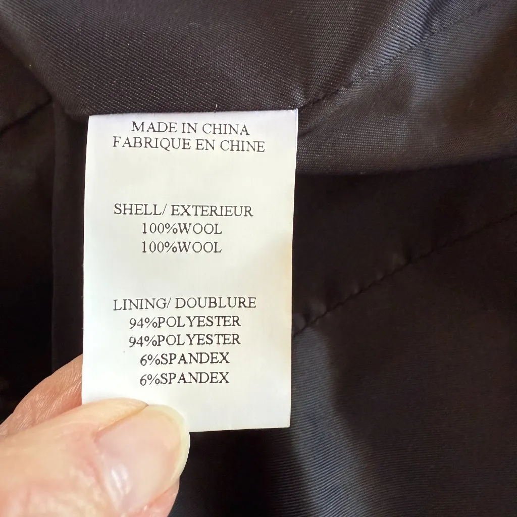 Theory black gray woven wool long sleeve collared button down coat women's S - Image 10