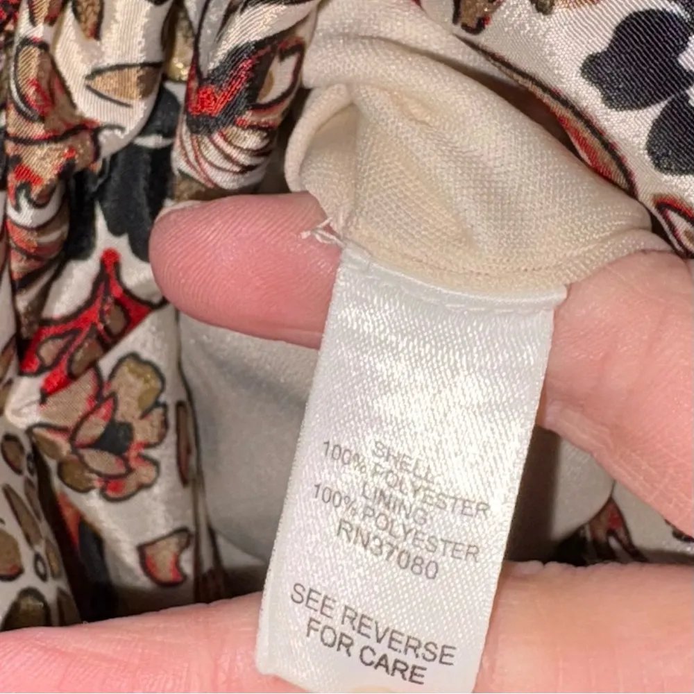 Cato Paisley Floral Tassel pocket v neck dress‎ metallic cream red size medium - Image 5