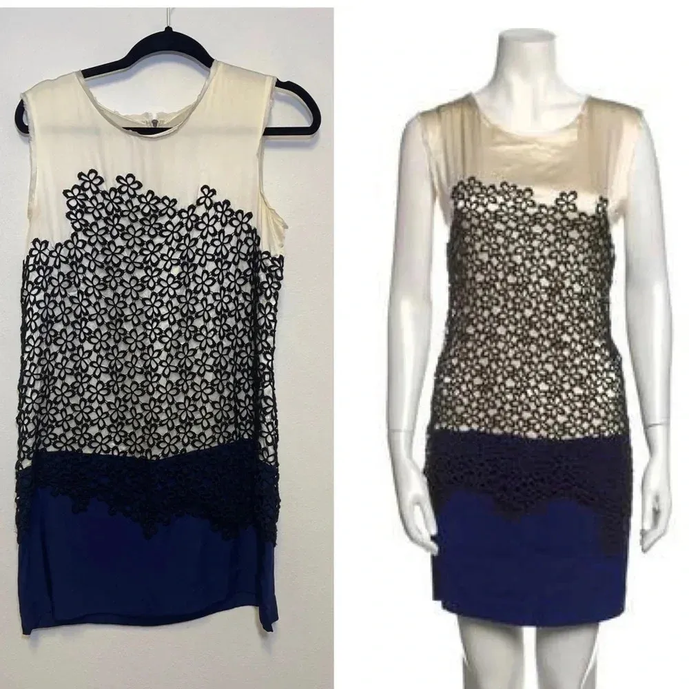 3.1 Phillip Lim Silk Mini Sheath Dress - Lace Color Block Business Casual Formal - Image 2