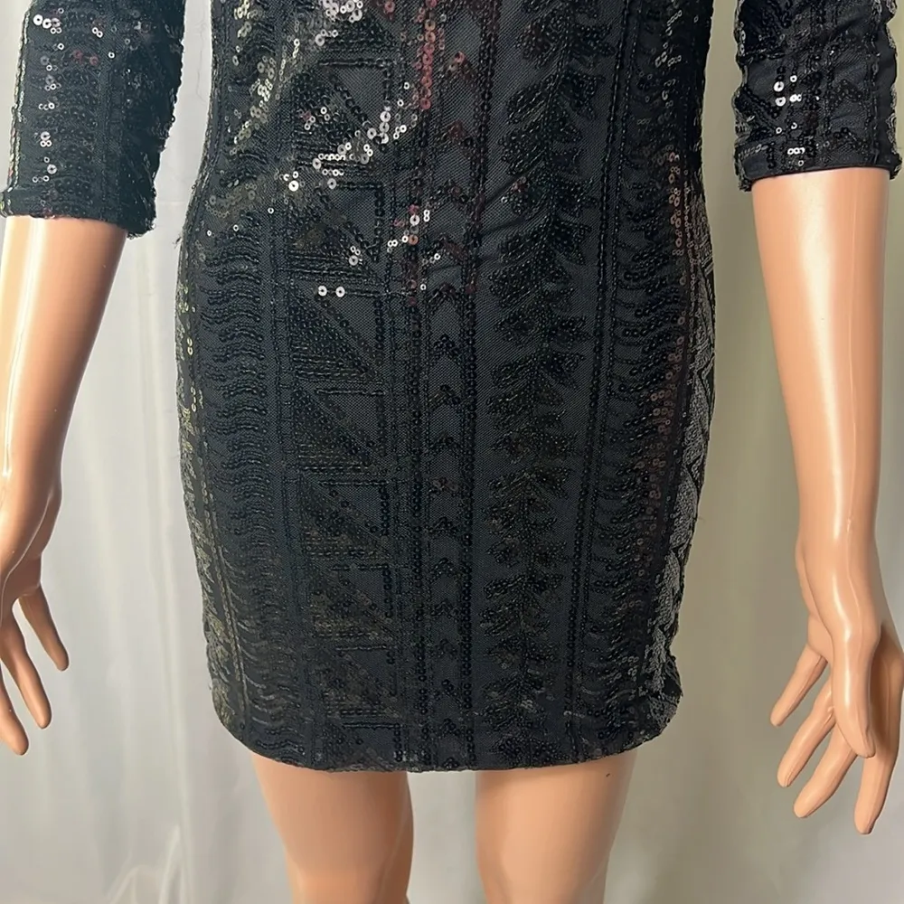 As U Wish Dress Sequin Formal Cocktail Dress Mini Size S Long Sleeve - Image 3