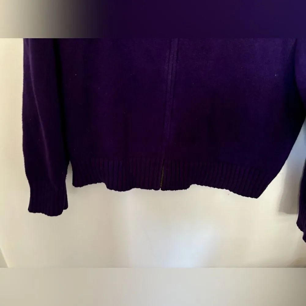 Lauren Ralph Lauren purple turtleneck full zip sweater L 100% cotton - Image 6