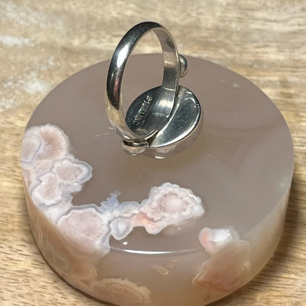 Light Green Acrylic Textured Flower 925 Sterling Silver Ring - Image 10