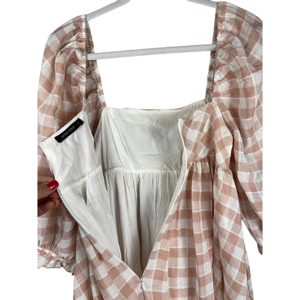 Gypsy Rose Pink & White Gingham Babydoll Dress Puffed Sleeves Pockets Size Small - Image 8