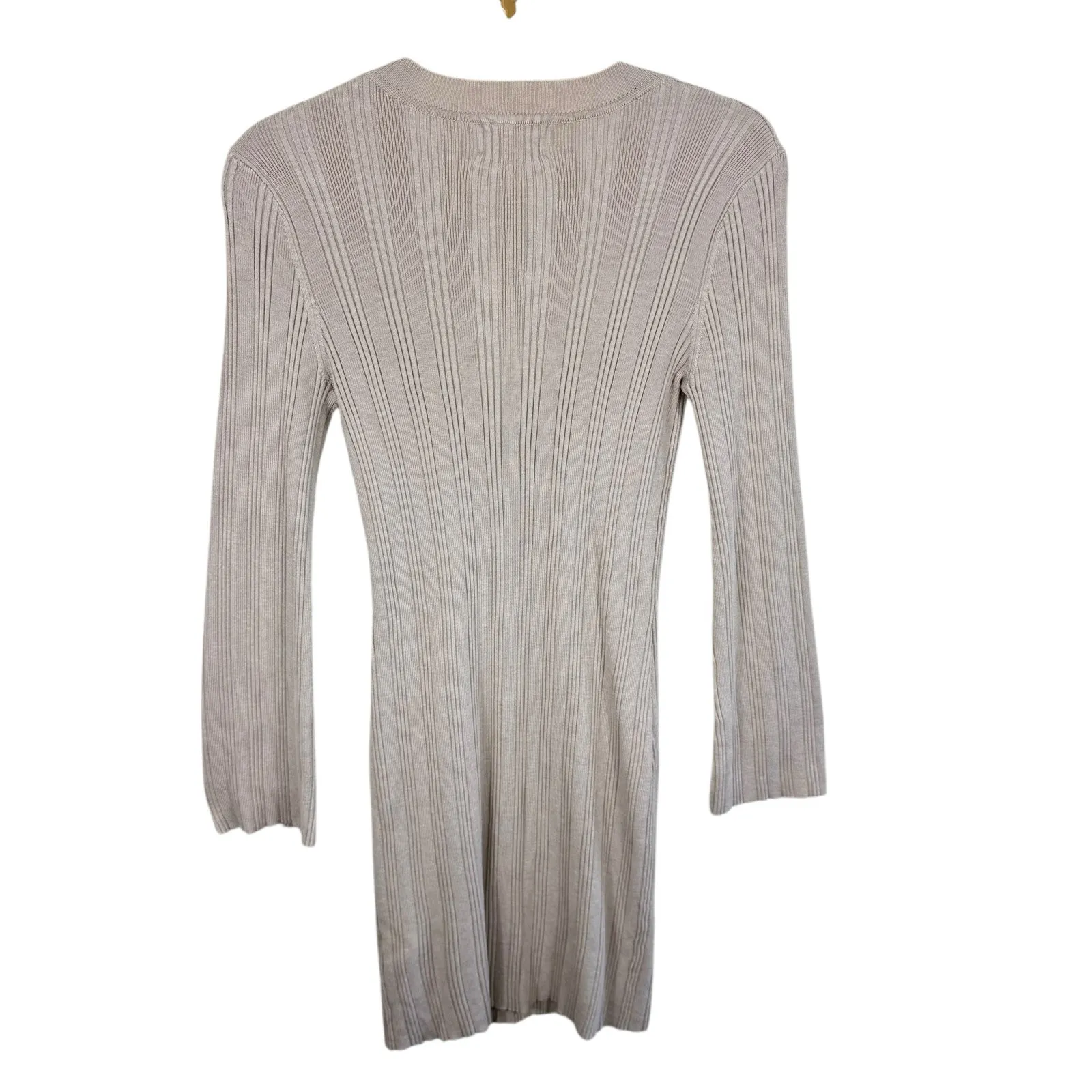 Olive‎ & Oak Tan Rayon Ribbed Knit Long Sleeve Light Above Knee Sweater Dress M - Image 2