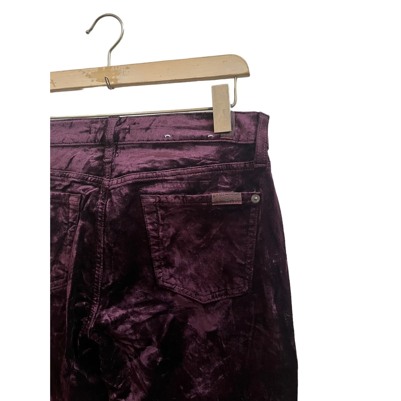 7 For All Mankind Size 26 Merlot Burgundy Velvet Slim Kick Pant 25.5 Inch Inseam - Image 3