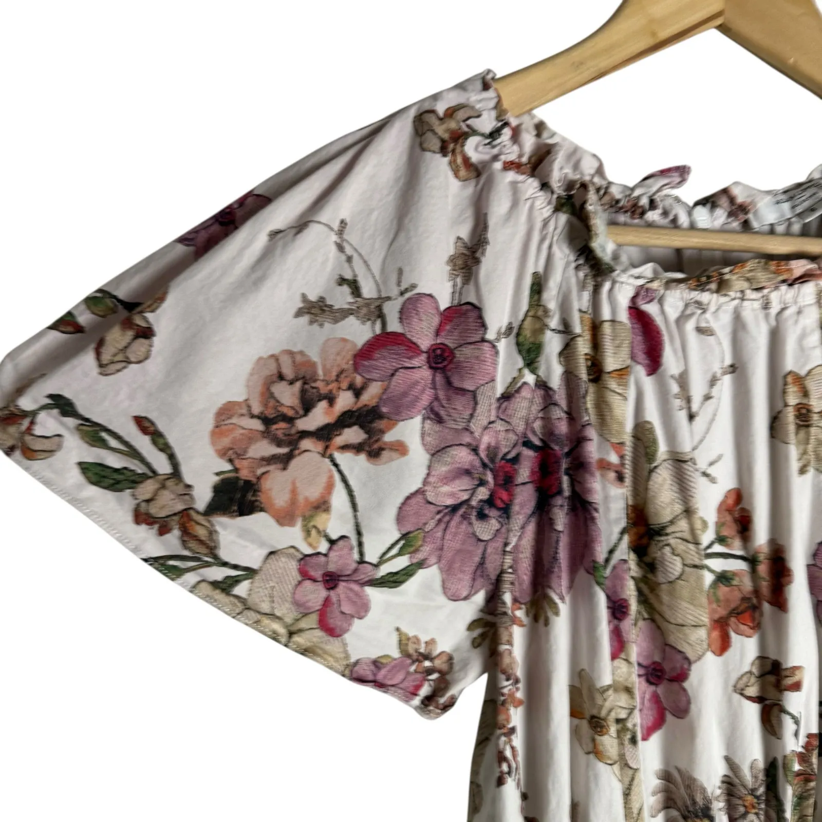 Adam Lippes White Garden Floral Print Shirred Short Sleeve Midi Dress Size 8 - Image 8