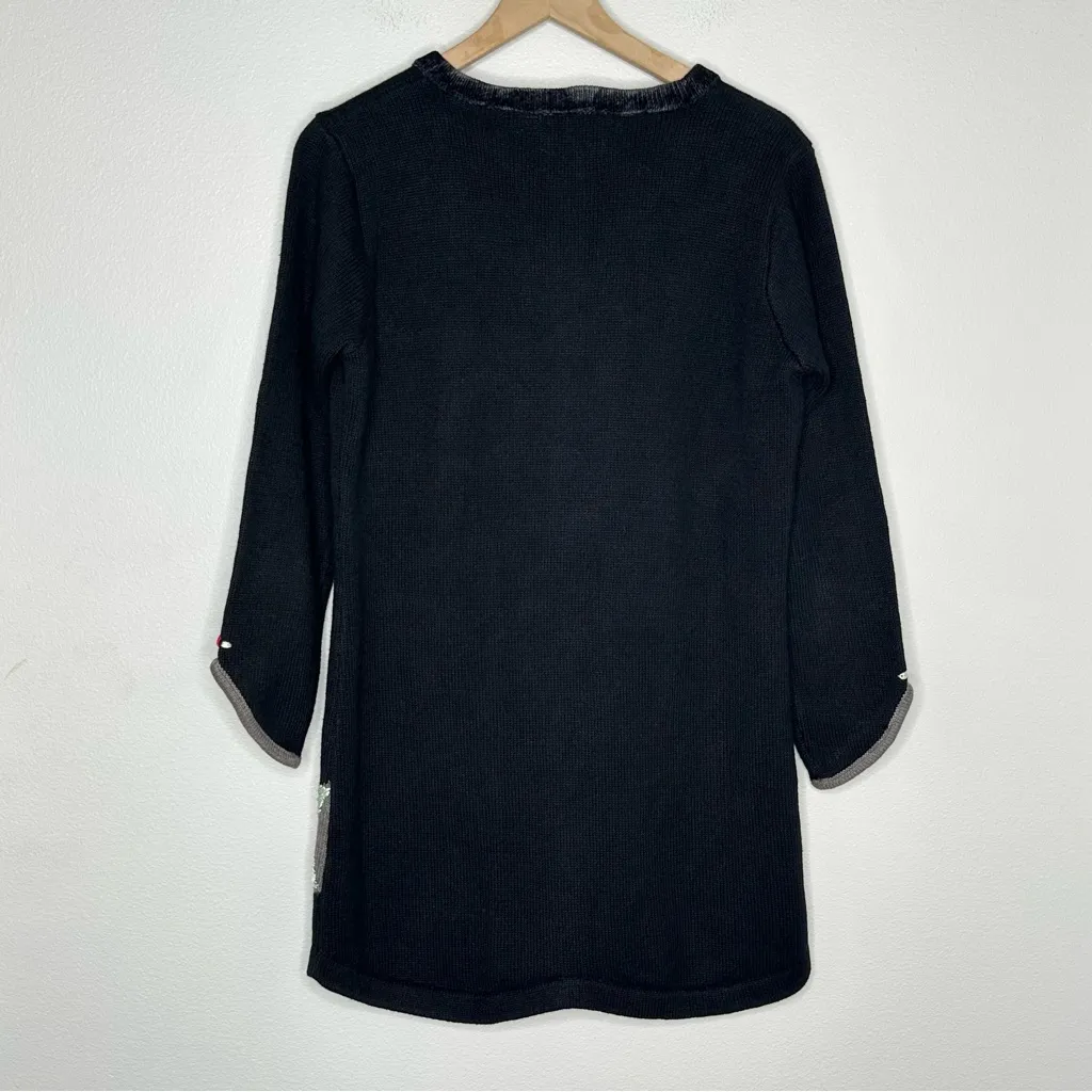 Storybook Knits Vintage Knit Cardigan Sweater Sz S Embroidered Roses Black Gma - Image 8