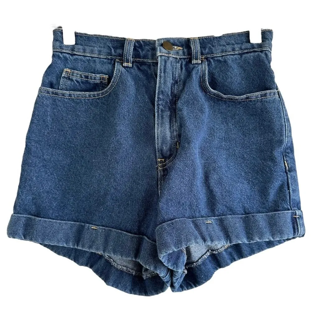 American Apparel High Waist Jean Shorts Cuffed Denim Dark Wash Indigo 27 - Image 2