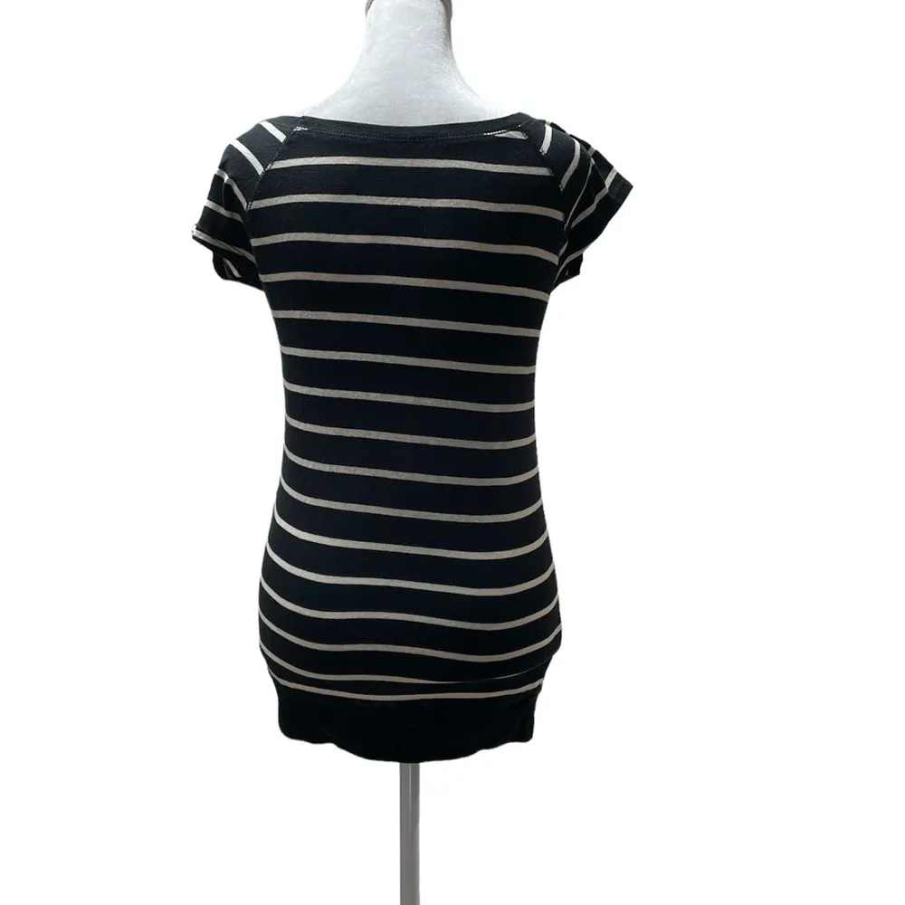 Black & White Striped Short Sleeve Women's T-Shirt Size Small - Image 3