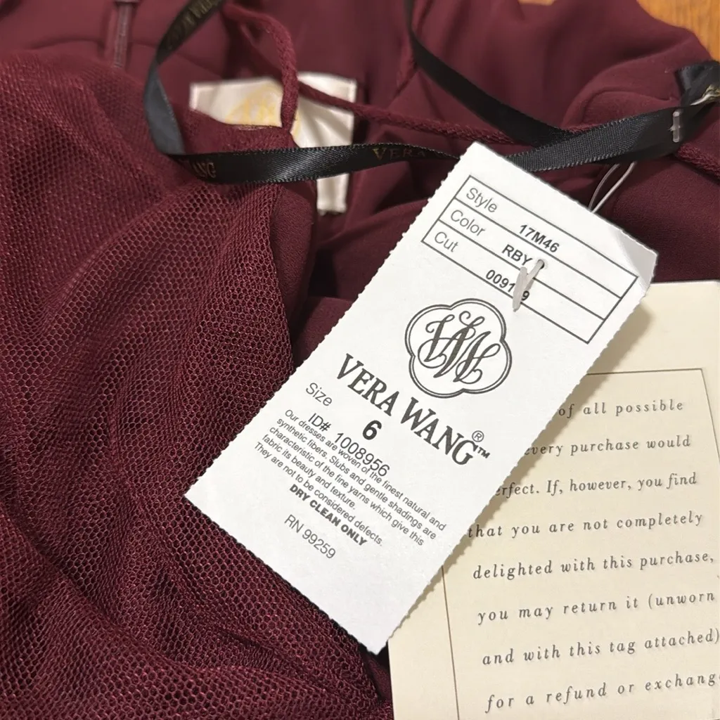 NWT Vera Wang BRIDESMAID chiffon tulle maxi dress gown burgundy size 6 vintage - Image 2