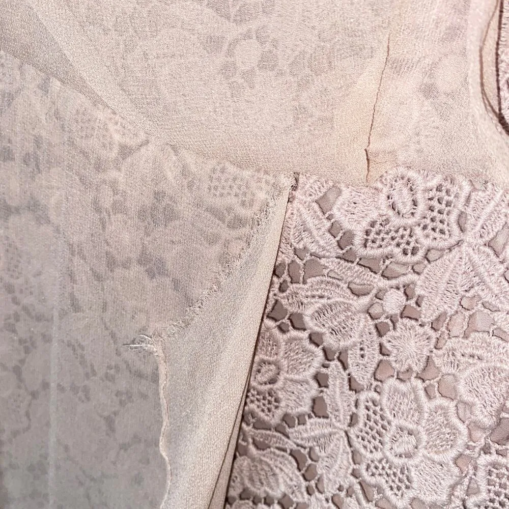 Ann Taylor Silk Chiffon Crochet Lace Sheath Beige Mini Dress Women's Size 8 - Image 4