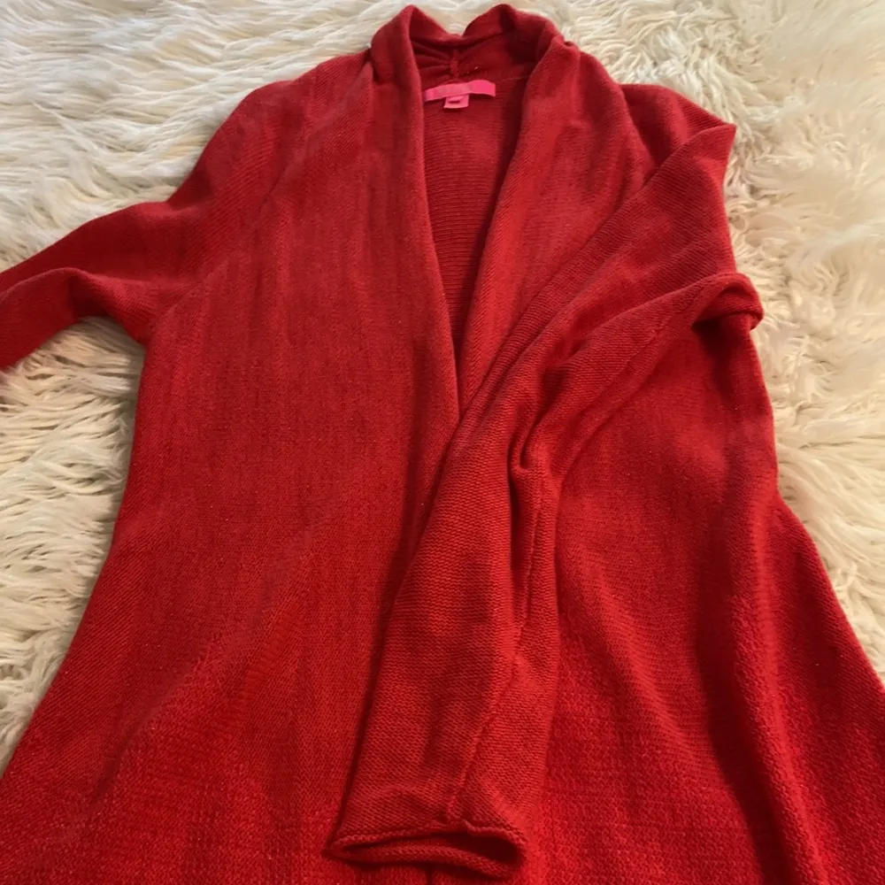 Lilly Pulitzer Cardigan Elegant Red Women's Sweater with Fringe length 32” - Image 7
