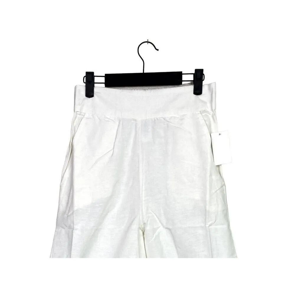 NWT Deia Linen Blend Hi Waist Straight Leg Pant Slit Ankle Pockets M Cloud #2996 White Size M - Image 3