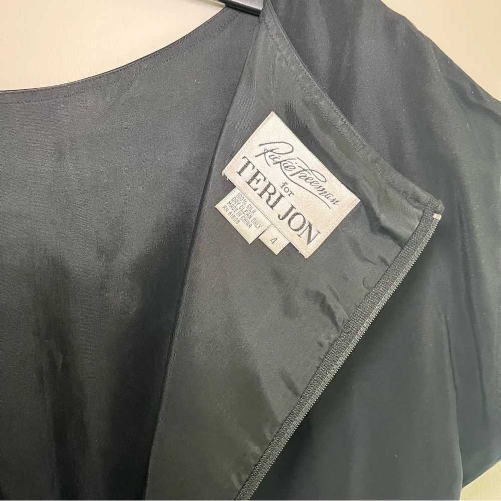 Rickie Freeman For Teri Jon Sz 4 100% Silk Animal Print Lightweight Lined Dress Black - Image 5