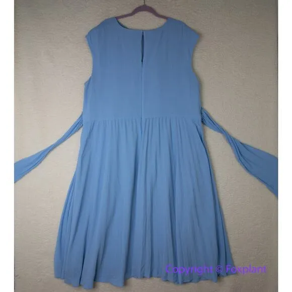 New! Maggy London blue tie waist faux wrap round neck sleeveless drses, size 24W - Image 8