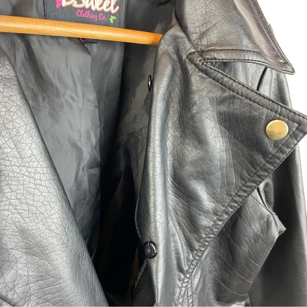 B Sweet Black Faux Vegan Leather Cropped Moto Zip Cropped Jacket L Size L - Image 5