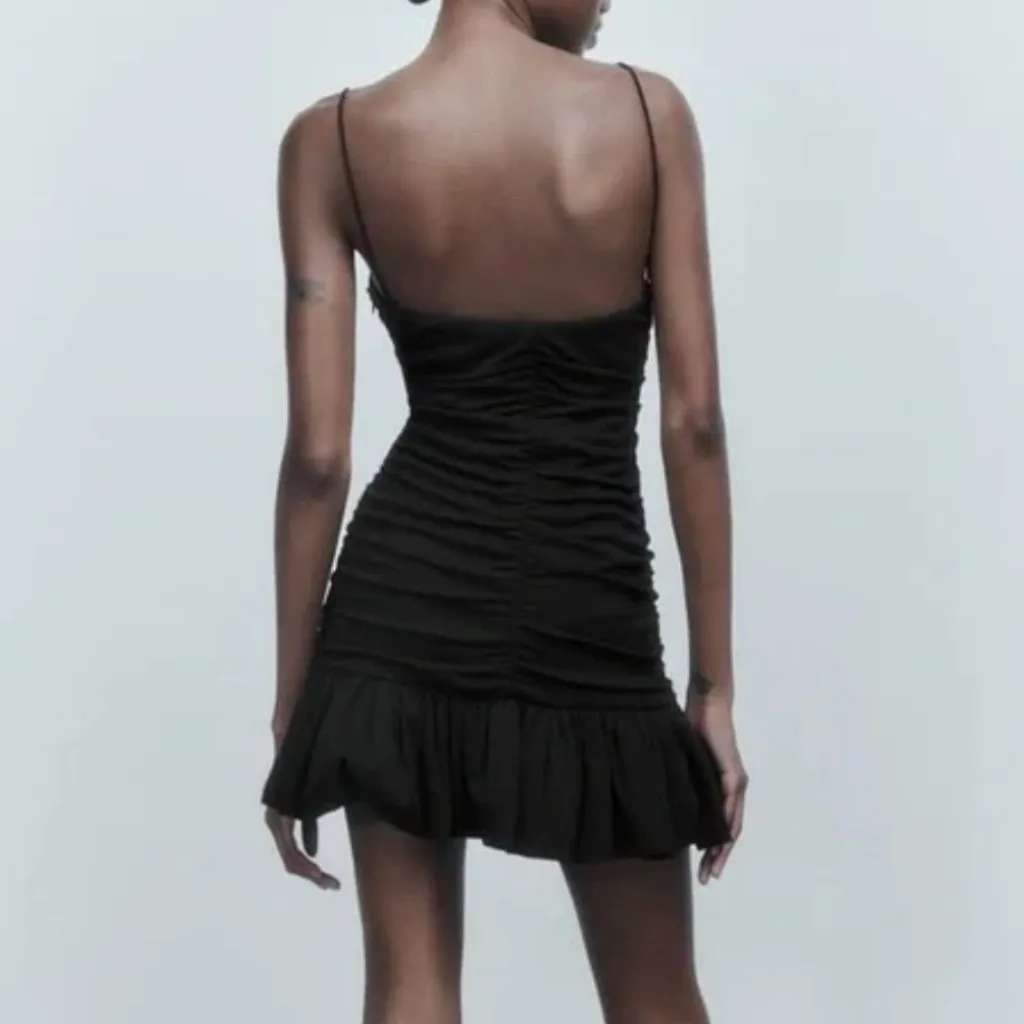 ZARA RUFFLED RUCHED DRESS IN BLACK - Image 2