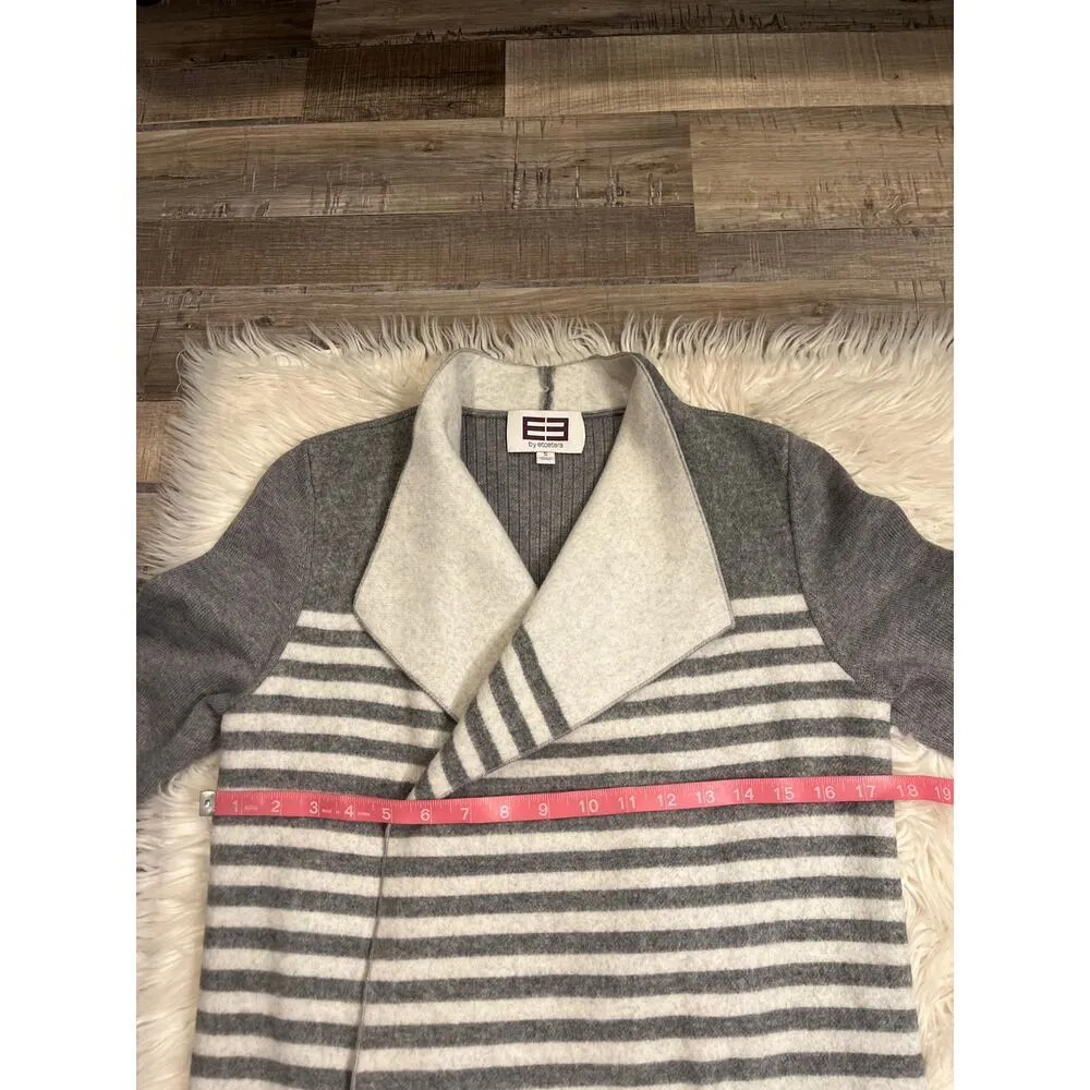 Etcetera wool blend soft open front striped fringed cardigan sweater S - Image 6
