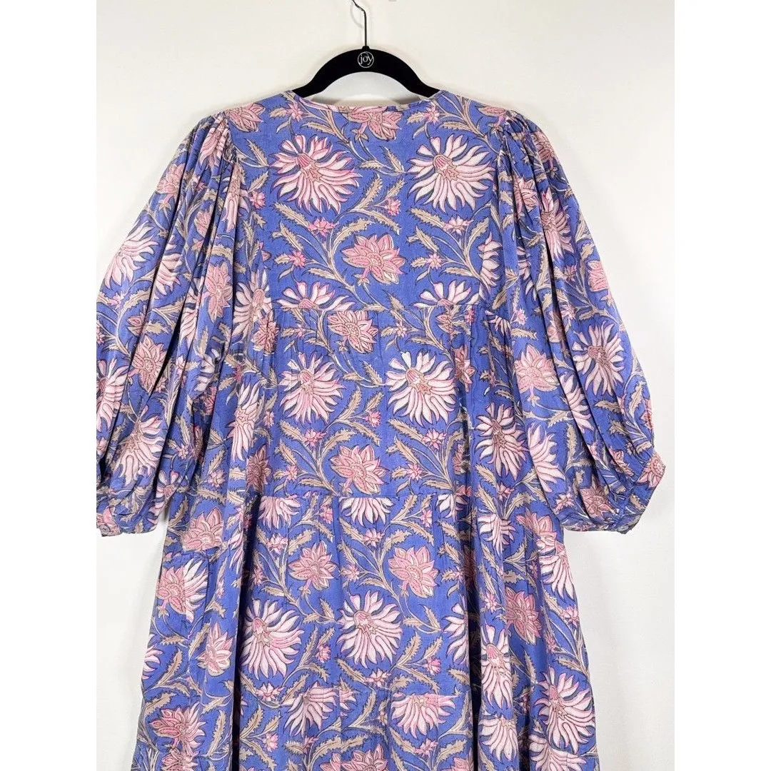 Karni Womens Dress Purple Mini Floral V Neck Puffed A Line Babydoll Boho Large - Image 10