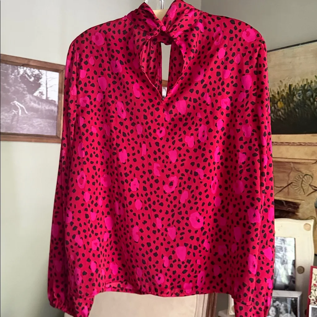 Nine West Red and Black leopard Patterned Blouse - Image 4