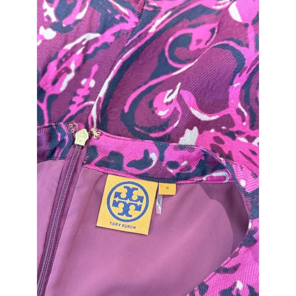 Tory Burch Dress Pink Floral Mini Sheath Wool Silk Long Sleeve Sheer Size 4 - Image 12